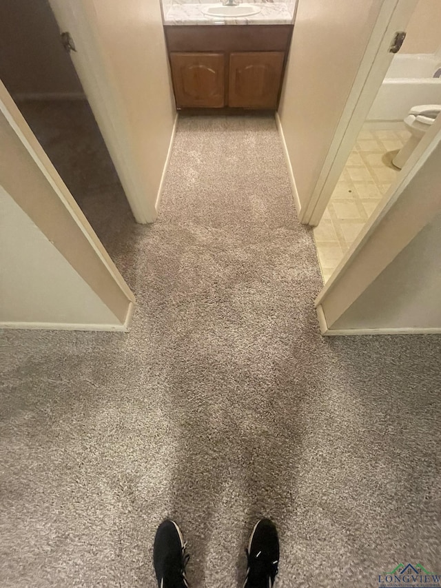 629 Baylor Dr, Longview, TX 75601 - detailed view of baseboards, carpet floors, and a sink