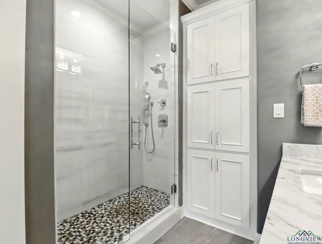 bathroom with a stall shower