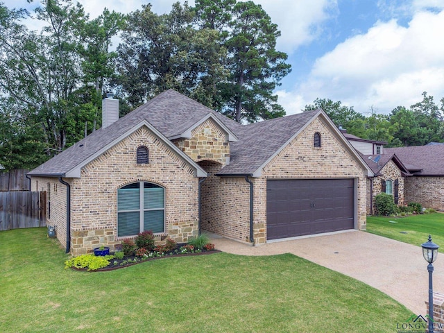 view of front facade with a garage and a front lawn