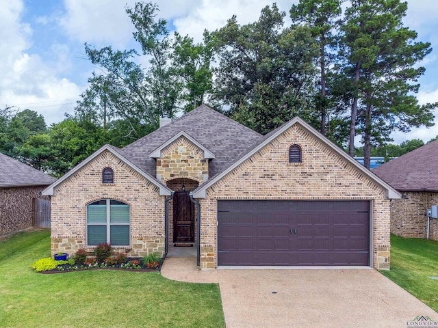 view of front facade featuring a garage and a front yard