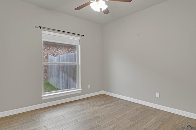 unfurnished room with light hardwood / wood-style floors and ceiling fan