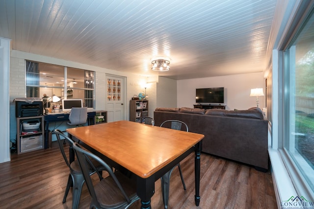 dining area featuring a healthy amount of sunlight and dark wood-type flooring