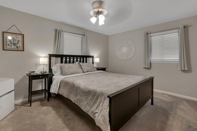 bedroom with carpet flooring and ceiling fan