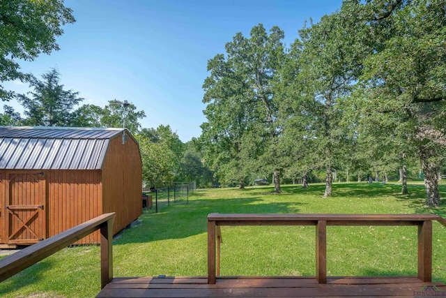 exterior space with a storage shed