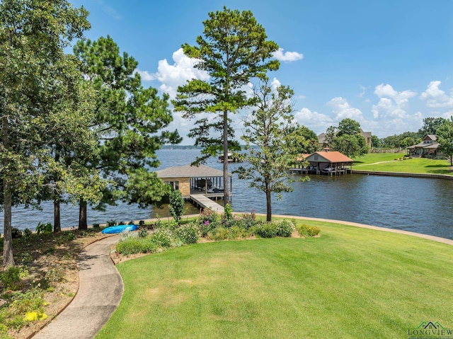 property view of water featuring a boat dock