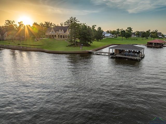 view of water feature with a boat dock