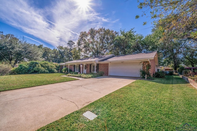 single story home with a front lawn and a garage