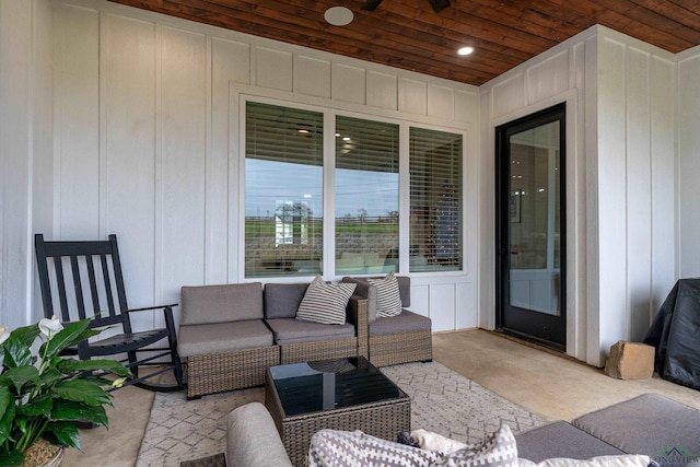 view of patio / terrace featuring outdoor lounge area and ceiling fan