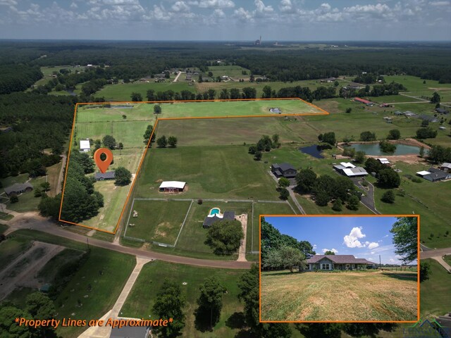 aerial view with a rural view