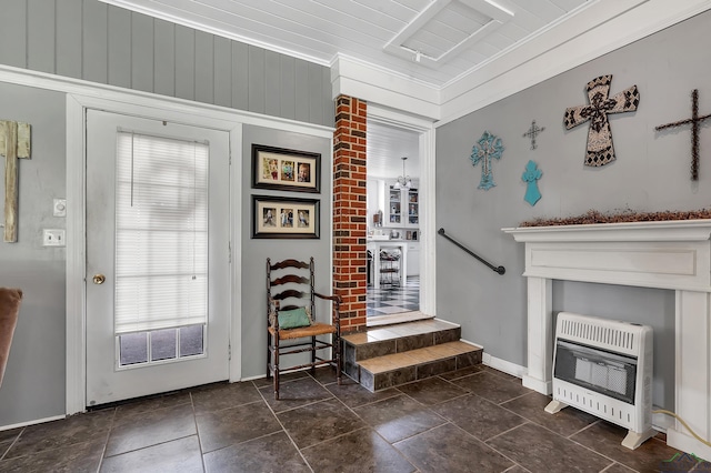 interior space with heating unit and ornamental molding