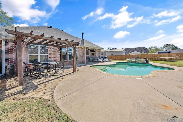 15579 County Road 1104, Flint, TX 75762 - view of pool featuring a pergola, a fenced backyard, a patio area, and a pool with connected hot tub
