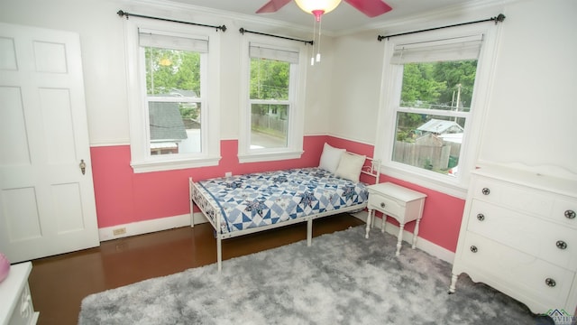 400 Shirley St, Marshall, TX 75670 - bedroom featuring baseboards, multiple windows, crown molding, and a ceiling fan