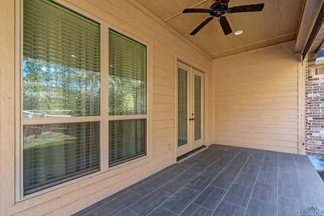 view of patio / terrace featuring french doors and ceiling fan