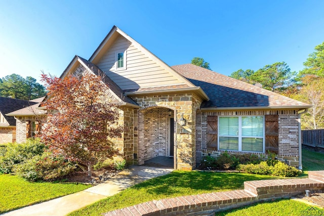 view of front of home featuring a front lawn