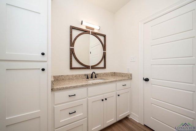 bathroom with vanity and wood-type flooring