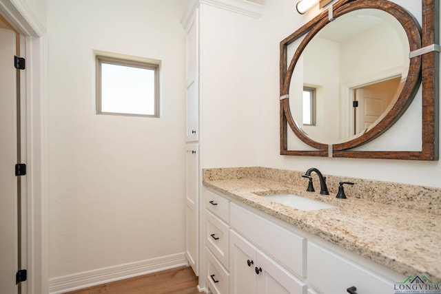 bathroom with vanity and wood-type flooring