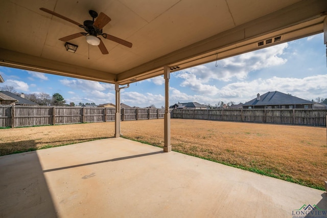 view of patio / terrace featuring ceiling fan