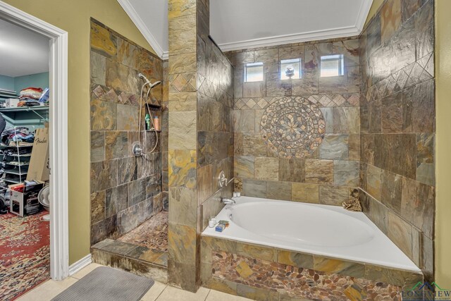 406 Alta St, Longview, TX 75604 - full bath with a spacious closet, a garden tub, crown molding, and a walk in shower