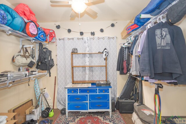604 Kay Ct, Longview, TX 75601 - spacious closet featuring ceiling fan and carpet floors
