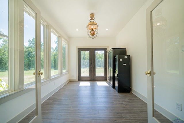 doorway featuring french doors and dark hardwood / wood-style floors