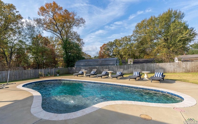 view of swimming pool featuring a patio area