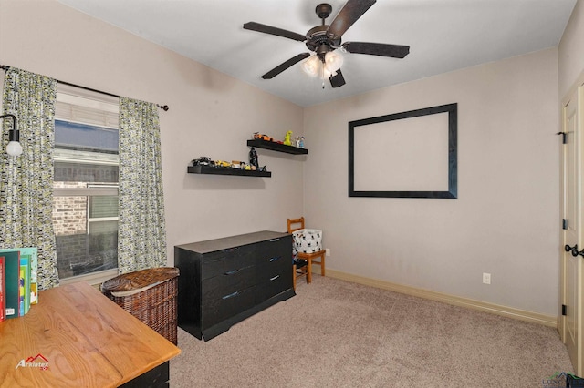 interior space featuring ceiling fan