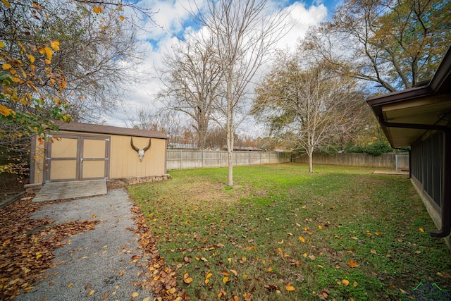 view of yard with a shed