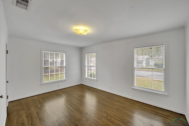 spare room featuring dark hardwood / wood-style floors and a healthy amount of sunlight