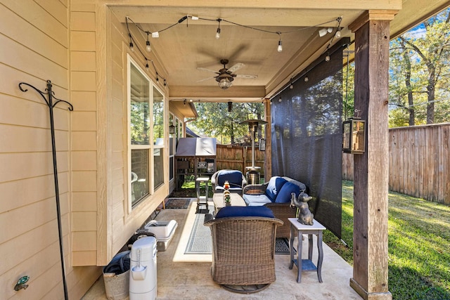 view of patio / terrace featuring outdoor lounge area and ceiling fan