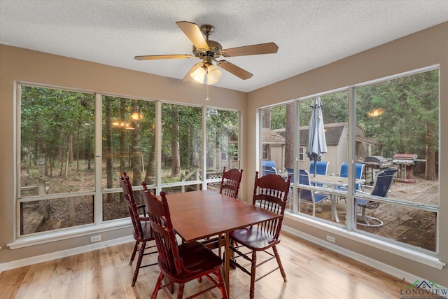 sunroom / solarium featuring ceiling fan