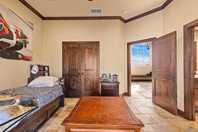 bedroom featuring crown molding