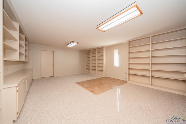 basement featuring light colored carpet