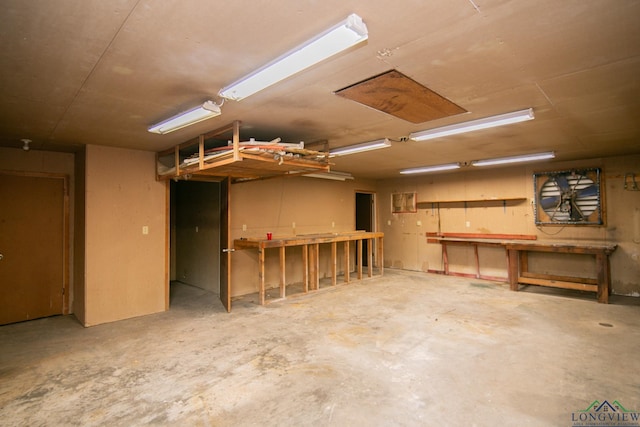 basement featuring a workshop area