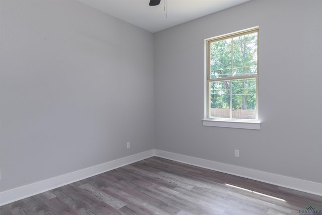 spare room with ceiling fan and hardwood / wood-style flooring