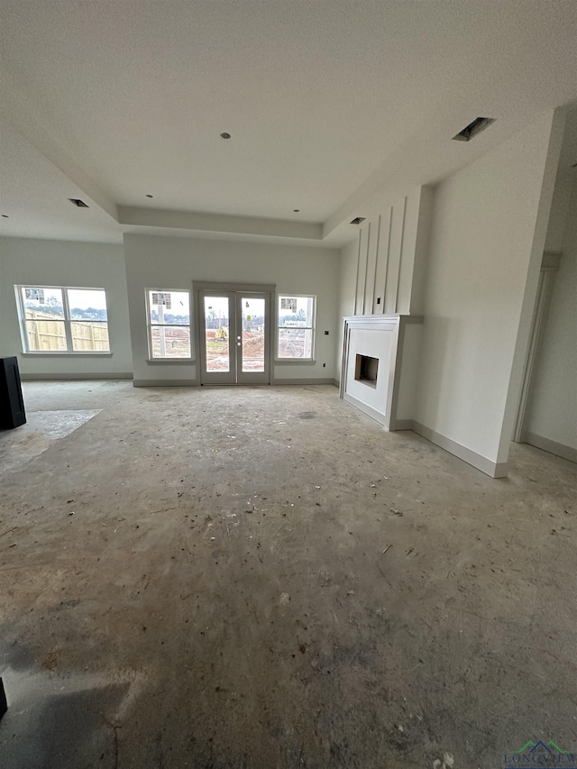 unfurnished living room with a fireplace