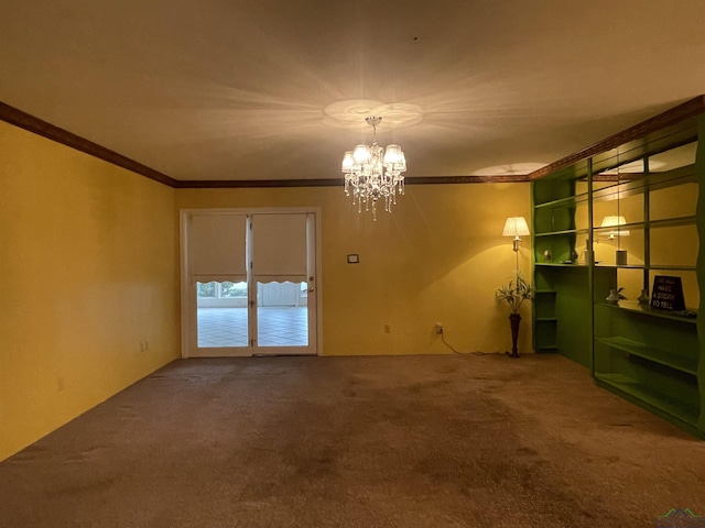 201 Mockingbird Ln, Longview, TX 75601 - spare room featuring a chandelier, carpet, and crown molding