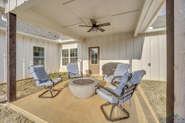 17255 Stella Maris St, Winona, TX 75792 - view of patio with a fire pit and ceiling fan