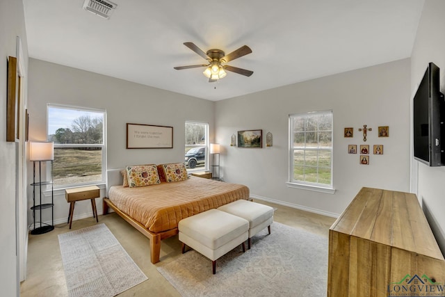 17255 Stella Maris St, Winona, TX 75792 - bedroom with visible vents, baseboards, light colored carpet, and a ceiling fan