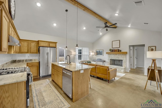 17255 Stella Maris St, Winona, TX 75792 - kitchen with a sink, visible vents, under cabinet range hood, and stainless steel appliances