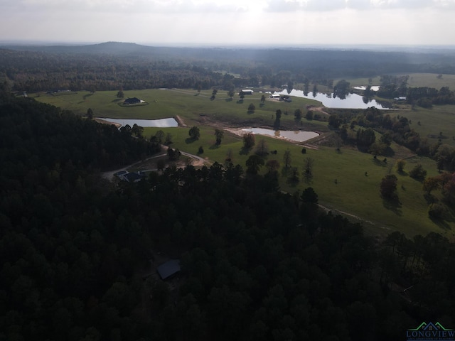 bird's eye view featuring a water view and a rural view