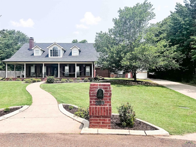 cape cod home with a porch and a front yard