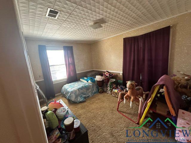 729 Rosehill Rd, Timpson, TX 75975 - bedroom featuring carpet and a textured wall