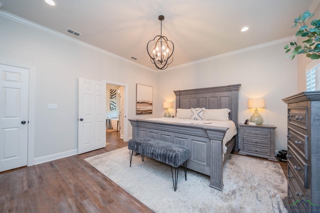 4523 Lone Oak Ln, Longview, TX 75605 - bedroom featuring wood finished floors, a chandelier, crown molding, and recessed lighting