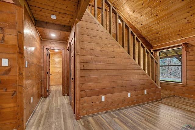 interior space with wood walls and wood ceiling