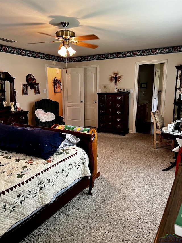 bedroom with carpet flooring and ceiling fan