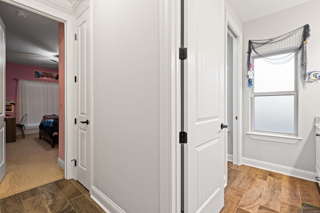 corridor with wood-type flooring