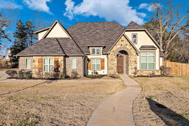 english style home featuring a front lawn