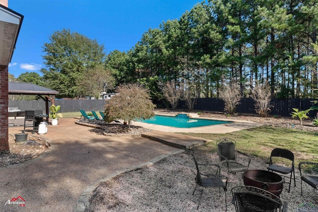 view of pool featuring a gazebo, a patio area, and a yard