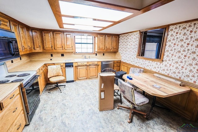 kitchen featuring electric range, stainless steel dishwasher, and sink