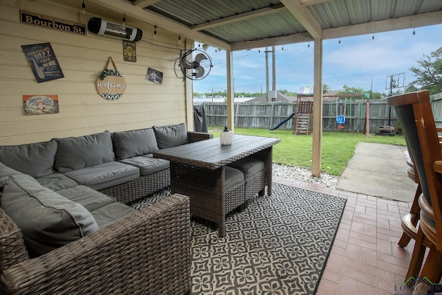 144 Hollie Cir, Sulphur Springs, TX 75482 - view of patio with an outdoor living space and a playground